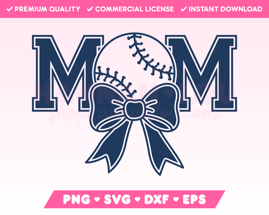 Varsity Baseball Mom with Coquette Bow SVG • Baseball SVG Files for Cricut • Baseball Sublimation Designs