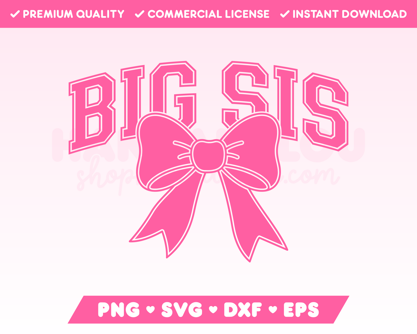 Varsity Big Sis with Coquette Bow SVG • Sister SVG Files for Cricut • Sister Sublimation Designs