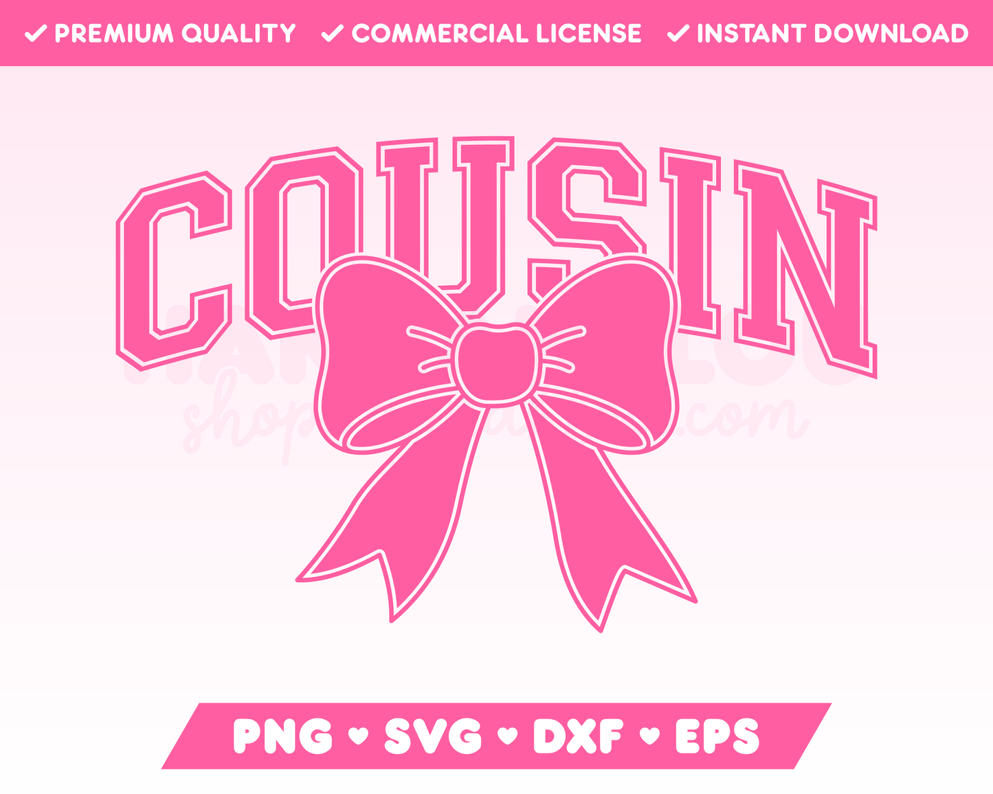 Varsity Cousin with Coquette Bow SVG • Cousin SVG Files for Cricut • Cousin Sublimation Designs