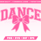 My trendy Varsity Dance with Coquette Bow SVG is part of my Dance SVG Files for Cricut collection, and features the word Dance in a varsity-style font with a coquette bow.
