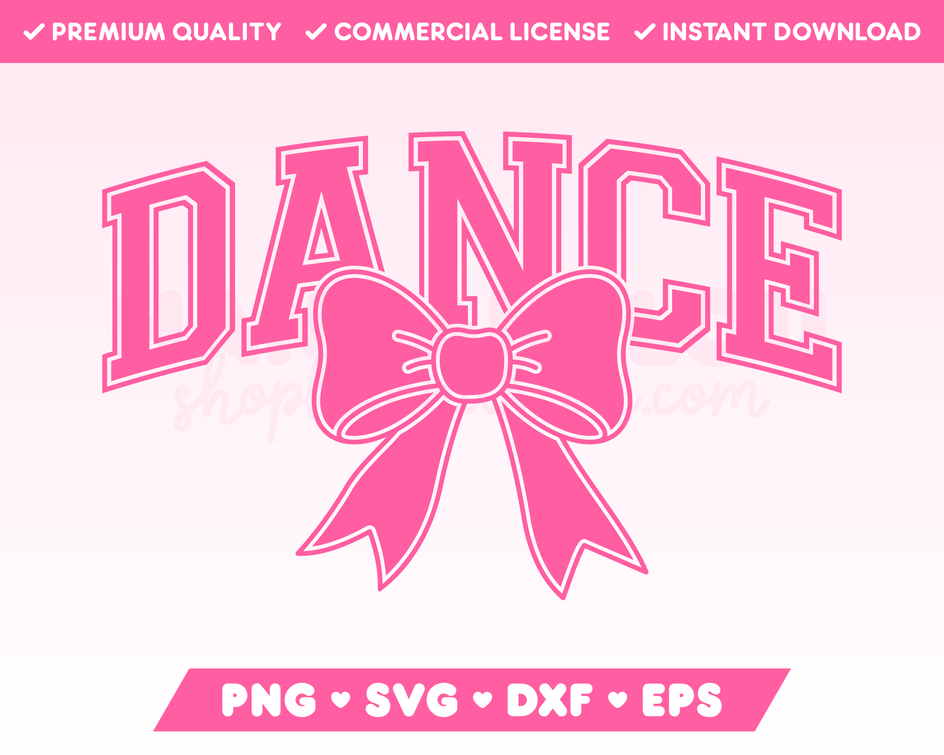 My trendy Varsity Dance with Coquette Bow SVG is part of my Dance SVG Files for Cricut collection, and features the word Dance in a varsity-style font with a coquette bow.