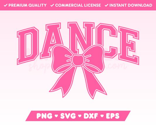 My trendy Varsity Dance with Coquette Bow SVG is part of my Dance SVG Files for Cricut collection, and features the word Dance in a varsity-style font with a coquette bow.