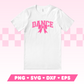 My trendy Varsity Dance with Coquette Bow SVG is part of my Dance SVG Files for Cricut collection, and features a shirt with the word Dance in a varsity-style font with a coquette bow on it.