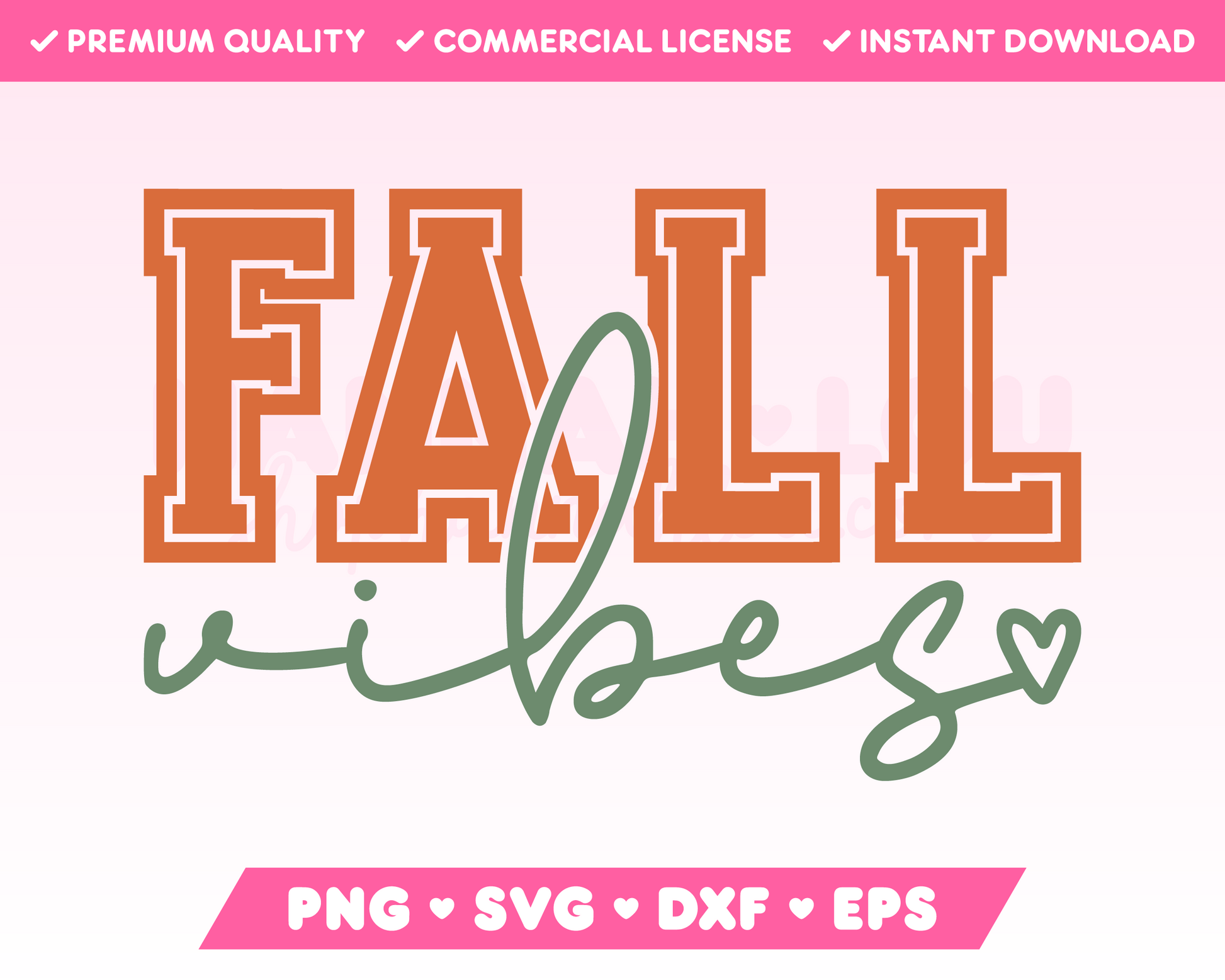 My autumnal Varsity Fall Vibes SVG is part of my Fall SVG Files for Cricut collection, and features the word Fall in a college varsity font, and the word vibes in cursive.