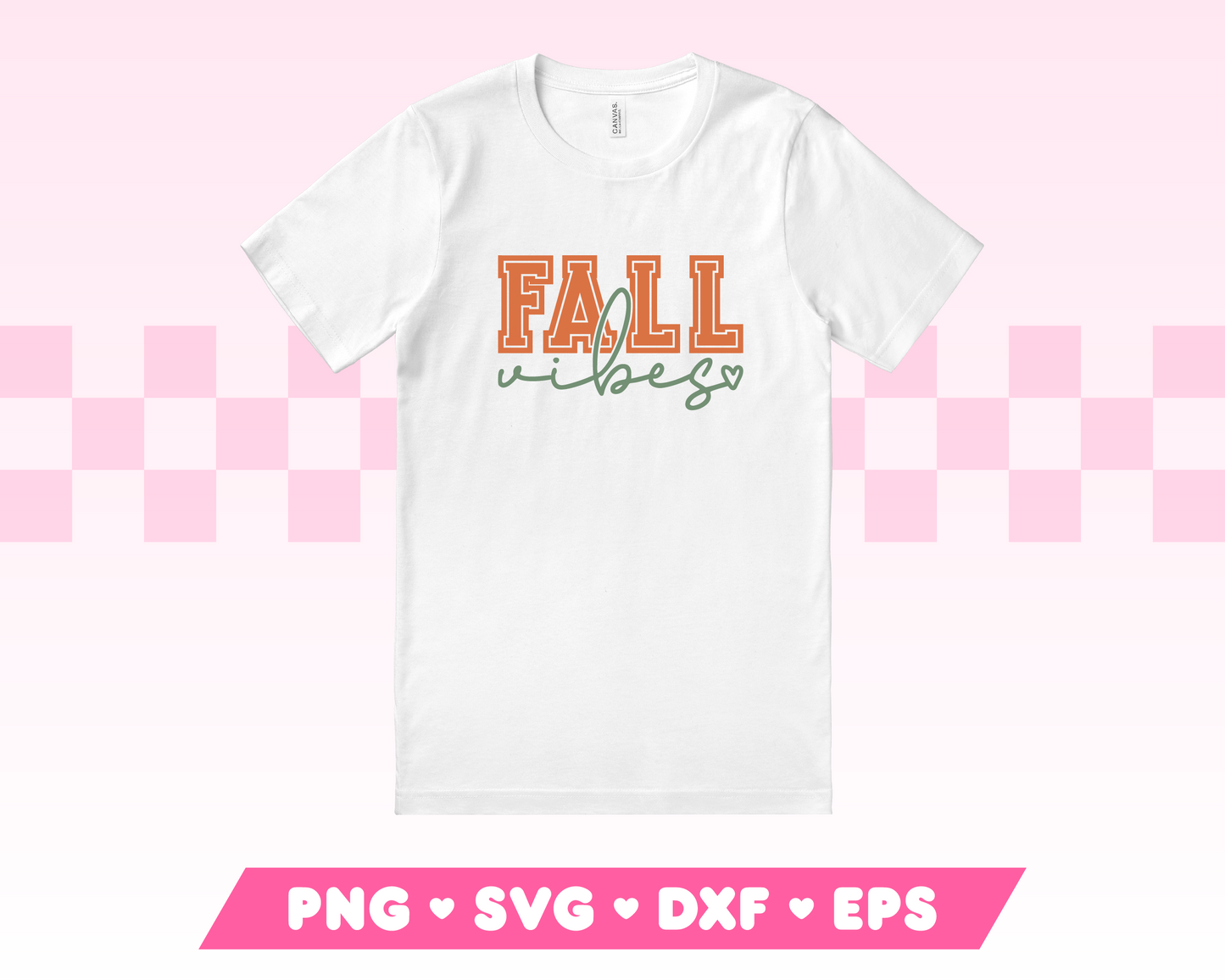 My autumnal Varsity Fall Vibes SVG is part of my Fall SVG Files for Cricut collection, and features a t-shirt with the word Fall in a college varsity font, and the word vibes in cursive on it.