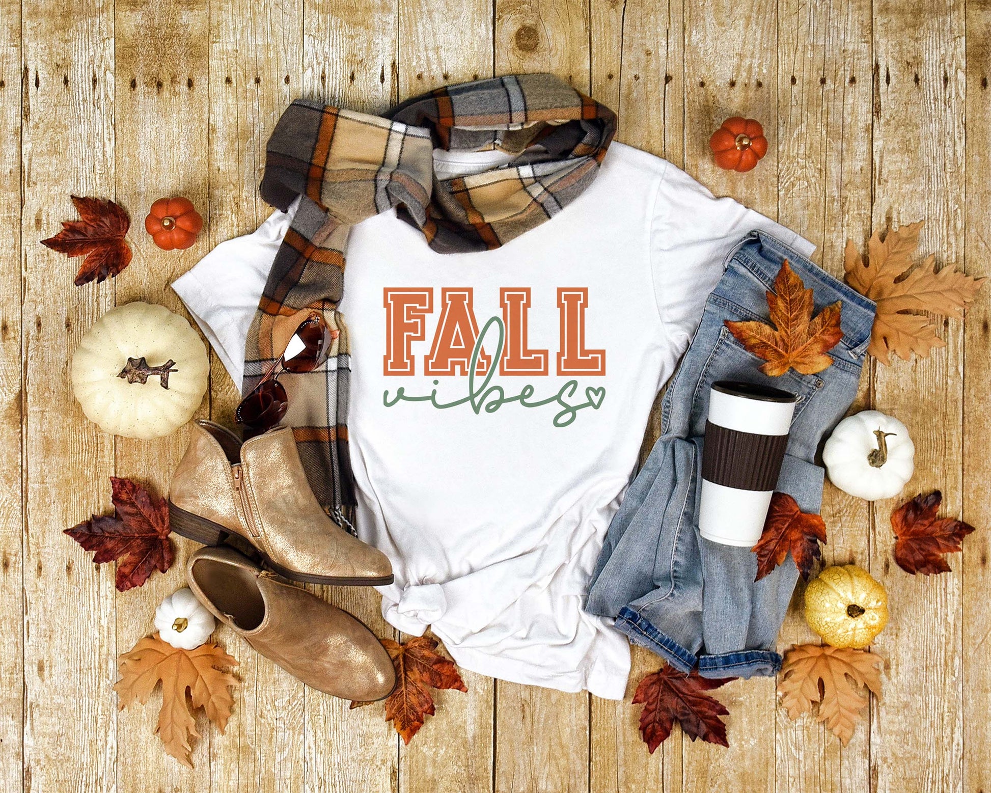 My autumnal Varsity Fall Vibes SVG is part of my Fall SVG Files for Cricut collection, and features a t-shirt with the word Fall in a college varsity font, and the word vibes in cursive on it.
