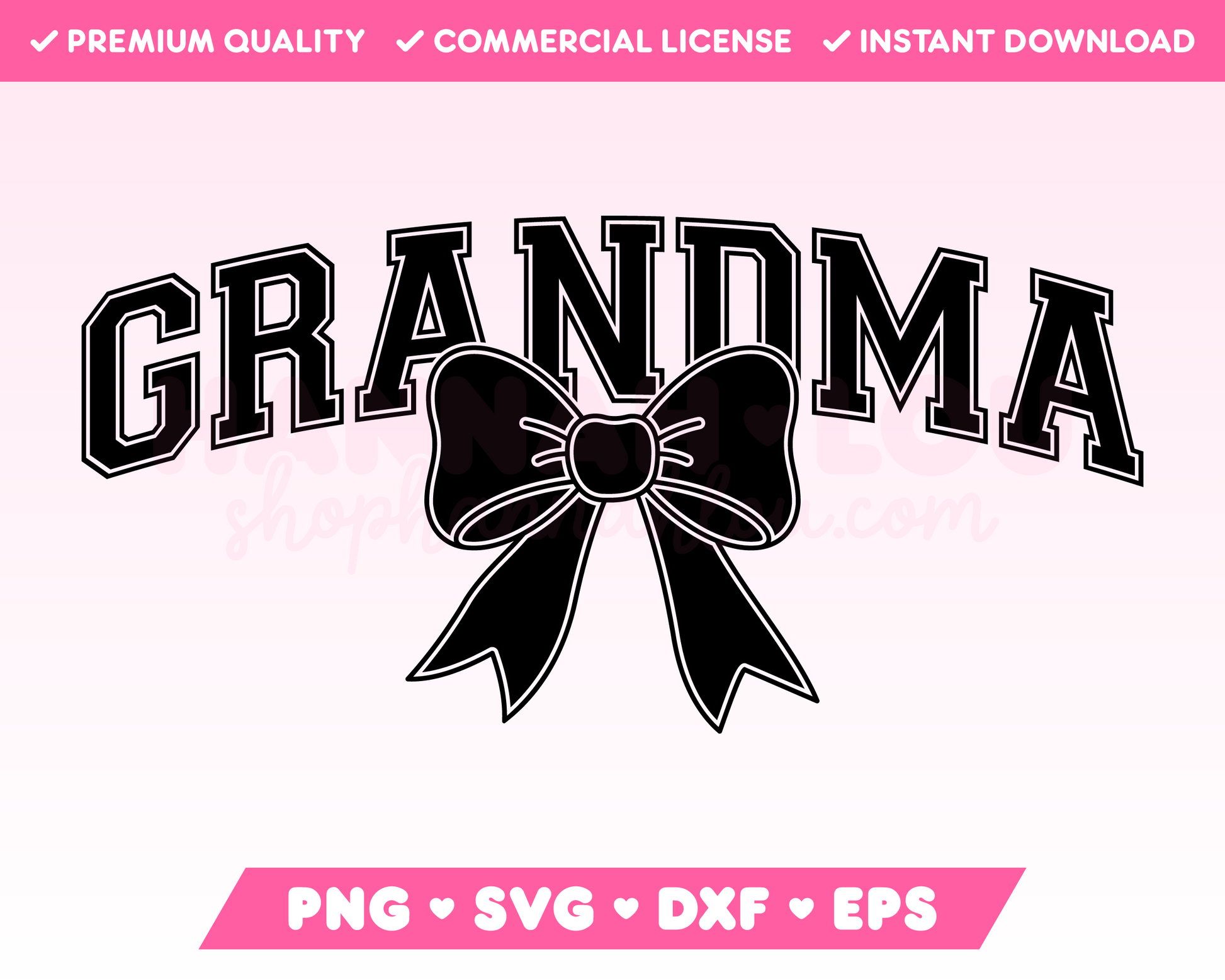 My trendy Varsity Grandma with Coquette Bow SVG is part of my Grandma SVG Files for Cricut collection, and features the word Grandma in a varsity-style font with a coquette bow.