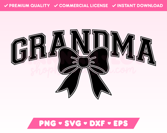 My trendy Varsity Grandma with Coquette Bow SVG is part of my Grandma SVG Files for Cricut collection, and features the word Grandma in a varsity-style font with a coquette bow.