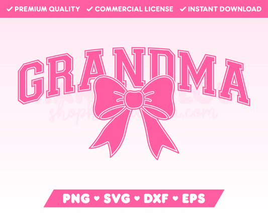 Varsity Grandma with Coquette Bow SVG • Grandma SVG Files for Cricut • Grandma Sublimation Designs