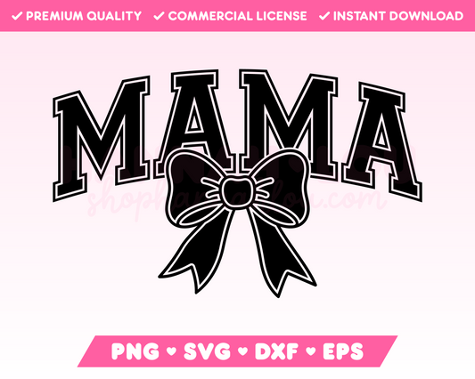 My trendy Varsity Mama with Coquette Bow SVG is part of my Mom SVG Files for Cricut collection, and features the word Mama in a varsity-style font with a coquette bow.