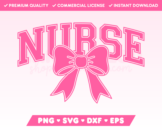 Varsity Nurse with Coquette Bow SVG • Nurse SVG Files for Cricut · Nurse Sublimation Designs