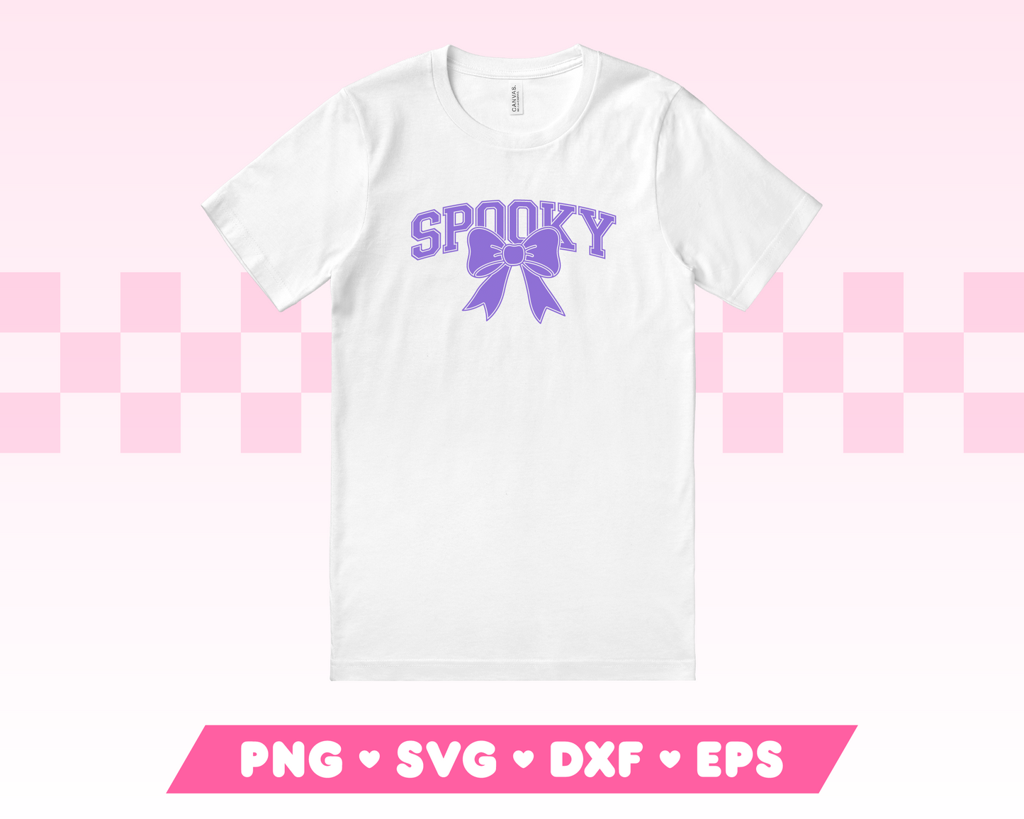 My trendy Varsity Spooky with Coquette Bow SVG is part of my Halloween SVG Files for Cricut collection, and features a shirt with the word Spooky in a varsity-style font with a coquette bow on it.