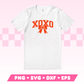 My trendy Varsity XOXO SVG is part of my Valentine's Day SVG Files for Cricut collection, and features the word XOXO in a varsity-style font on a t-shirt that's adorned with a coquette bow.