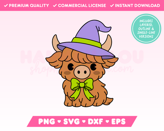 Witch Highland Cow SVG · Halloween SVG Files for Cricut · Halloween Sublimation Designs